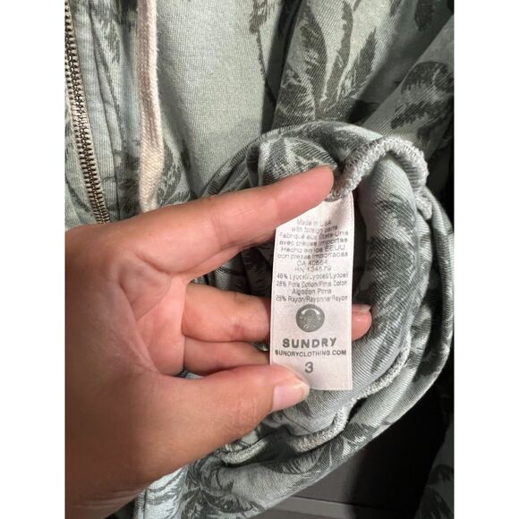Sundry Women Full Zip Hooded Jacket Palm Tree Print Green Size 3 (US Medium) - Picture 4 of 4